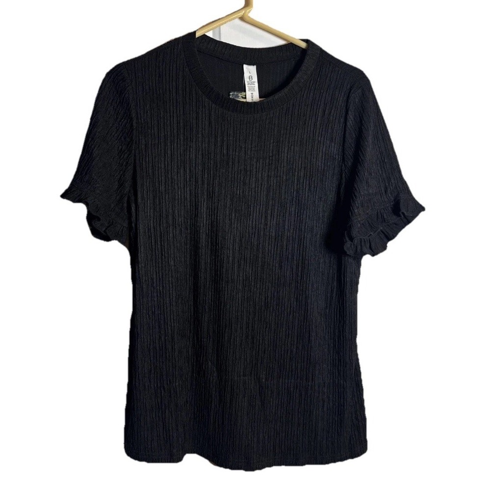 NWT Blooming Jelly Womens Large Black Ribbed Ruffle Sleeve Top Stretch